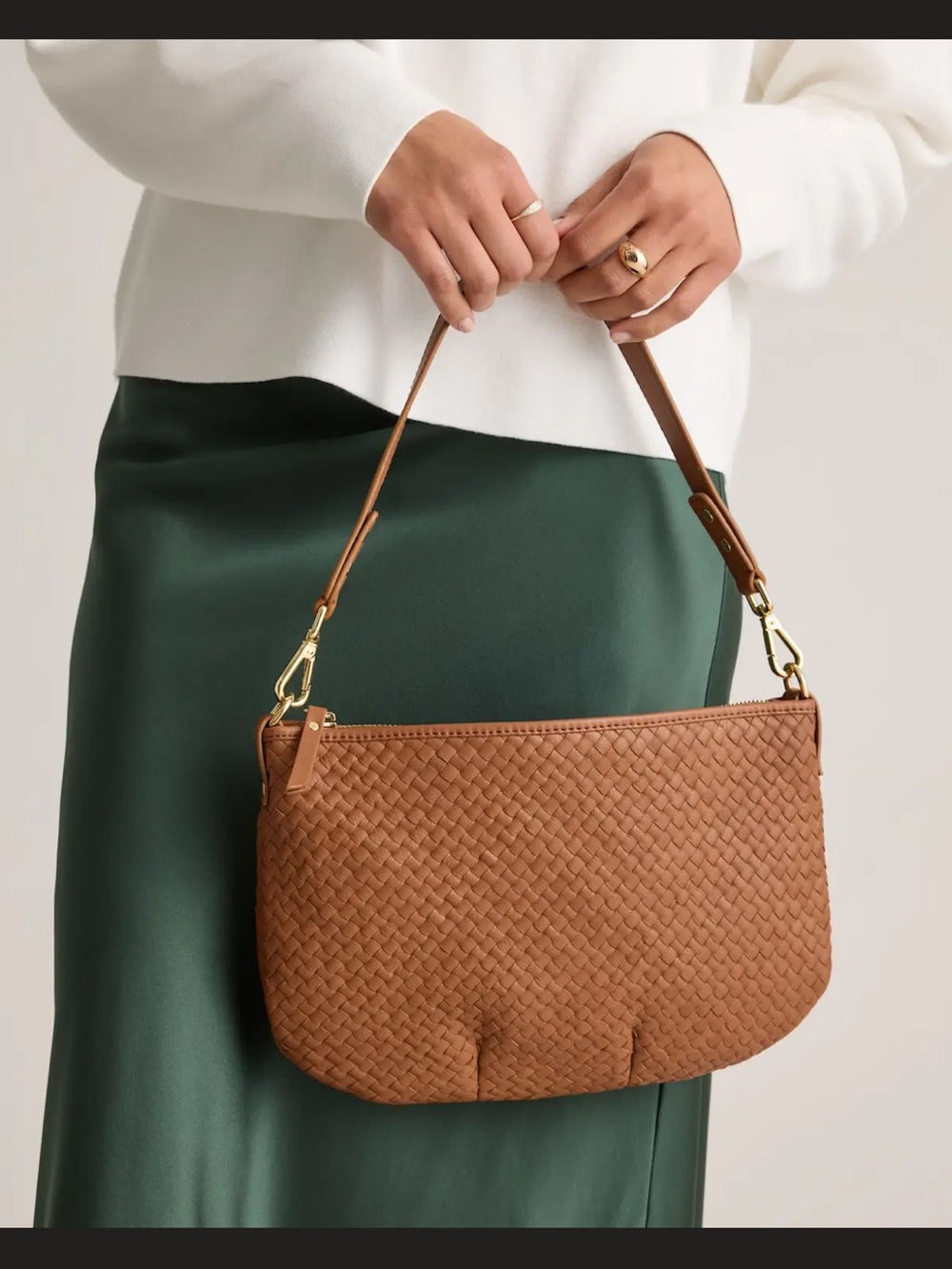 Quince Handwoven Leather Mini Shoulder Bag - Cognac - Picture 3 of 8